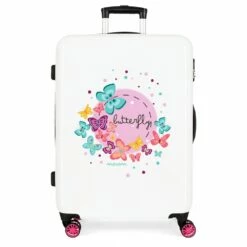 Maleta Mediana 68 Cm Rígida Movom Butterfly Blanco Rosa