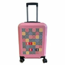Maleta Cabina 55 Cm 4 Ruedas Rigida Baldosa De Bilbao Rosa-Negro